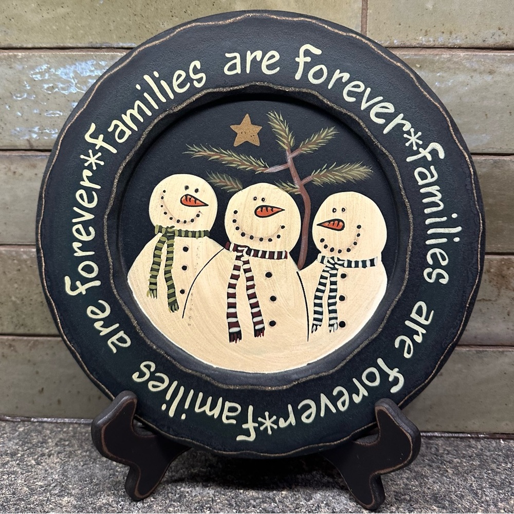 Festive Black and Cream Snowman Plate With Stand